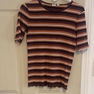 GAP Women's Long Sleeve Striped Top - Brown, Pink, Cream XS